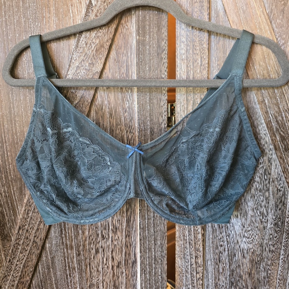 HSIA Bra Women's Size 36H Dark Green Lace Underwire Full Coverage Sheer Unlined